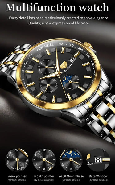 JSDUN 8941 Men's Luxury Automatic Mechanical Luminous Moon Phase Watch - Features