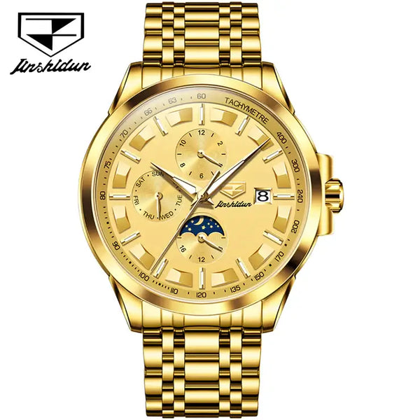 JSDUN 8941 Men's Luxury Automatic Mechanical Luminous Moon Phase Watch - Full Gold