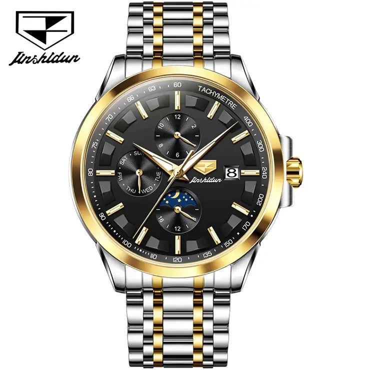 JSDUN 8941 Men's Luxury Automatic Mechanical Luminous Moon Phase Watch - Two Tone Black Face