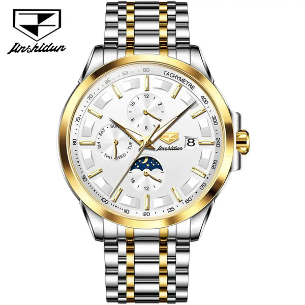 JSDUN 8941 Men's Luxury Automatic Mechanical Luminous Moon Phase Watch - Two Tone White Face