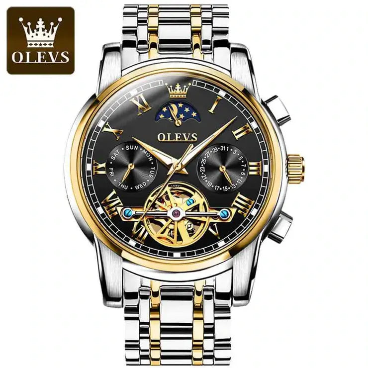 OLEVS Automatic Watches for Men Black Dial Stainless Steel