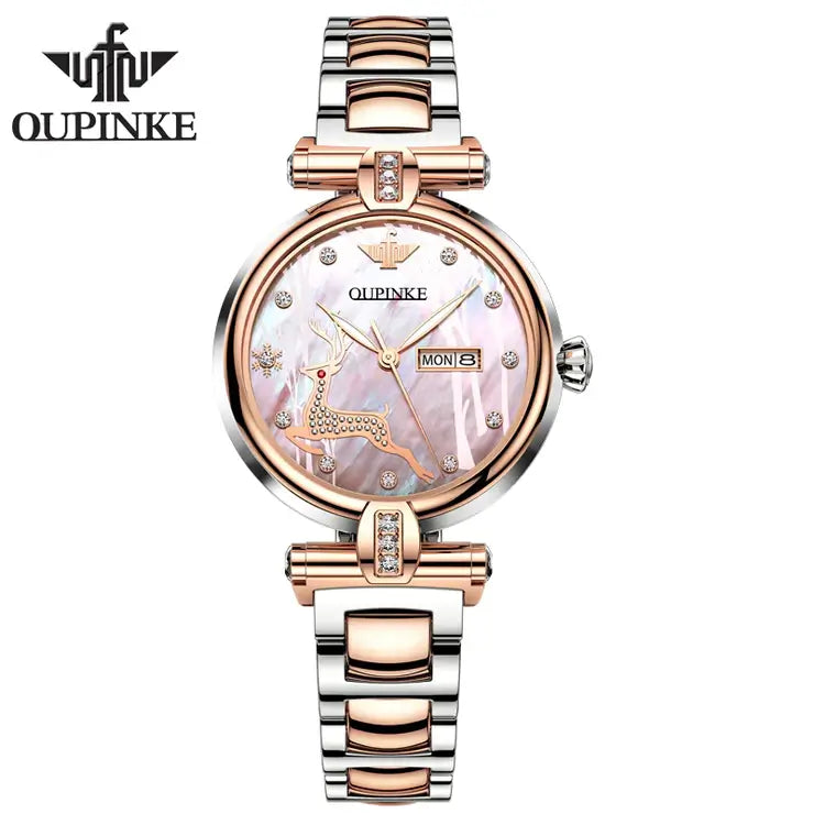  OUPINKE Diamond Watches for Womens Luxury Red Leather