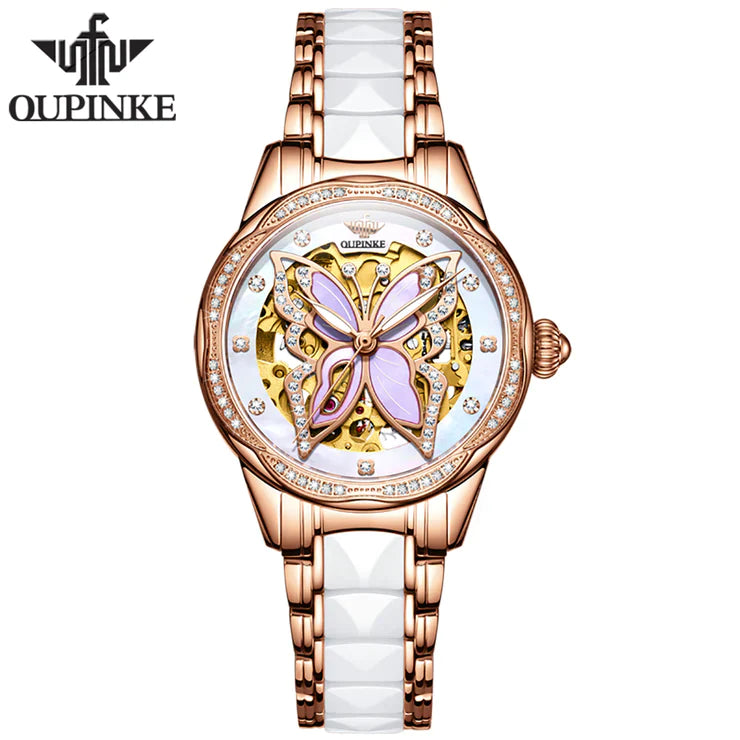  OUPINKE Diamond Watches for Womens Luxury Red Leather