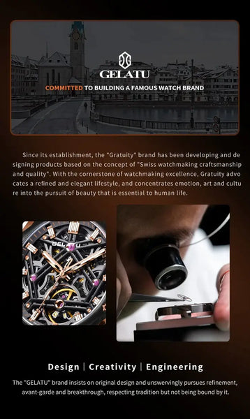 GELATU 6008 Men's Luxury Automatic Mechanical Skeleton Design Luminous Watch - Brand Introduction