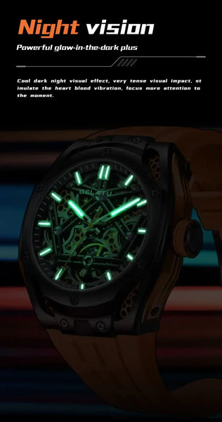GELATU 6008 Men's Luxury Automatic Mechanical Skeleton Design Luminous Watch - Luminous Feature