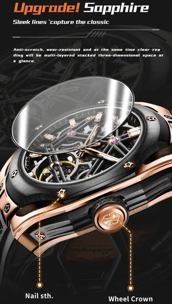 GELATU 6008 Men's Luxury Automatic Mechanical Skeleton Design Luminous Watch - Sapphire Mirror