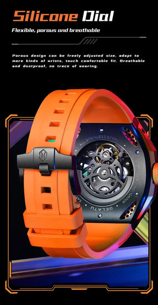 GELATU 6008 Men's Luxury Automatic Mechanical Skeleton Design Luminous Watch - Silicone Strap