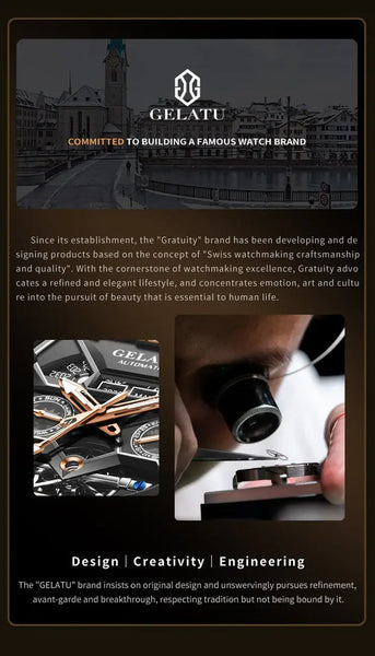 GELATU 6013 Men's Luxury Automatic Mechanical Tonneau Shaped Luminous Watch - Brand Introduction