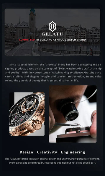 GELATU 6015 Men's Luxury Automatic Mechanical Skeleton Design Luminous Watch - Brand Introduction
