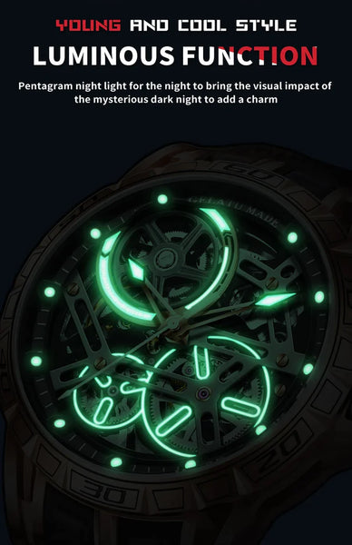 GELATU 6015 Men's Luxury Automatic Mechanical Skeleton Design Luminous Watch - Luminous Feature