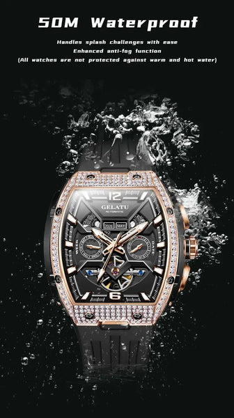 GELATU 6016 Men's Luxury Automatic Mechanical Complete Calendar Luminous Watch - 5ATM Waterproof