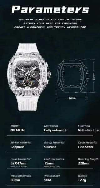 GELATU 6016 Men's Luxury Automatic Mechanical Complete Calendar Luminous Watch - Specifications