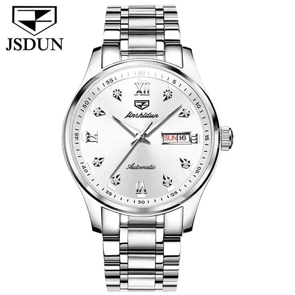 JSDUN 8763 Men's Luxury Automatic Mechanical Luminous Watch - Silver White Face