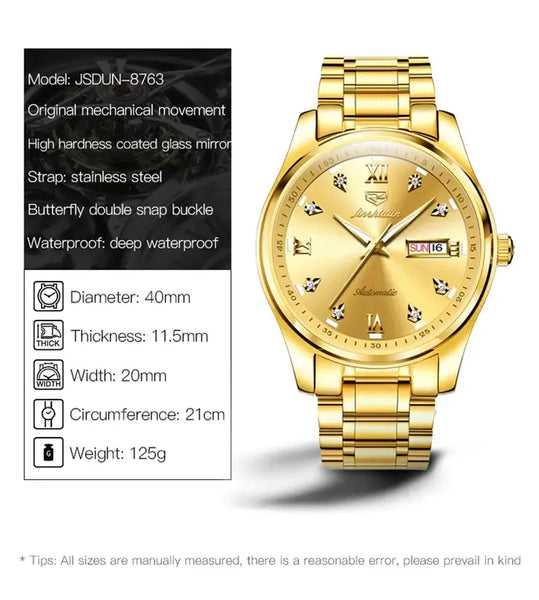 JSDUN 8763 Men's Luxury Automatic Mechanical Luminous Watch - Specifications