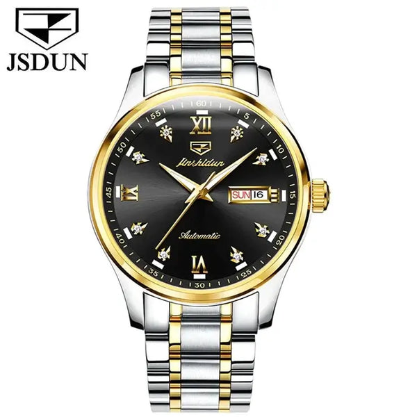 JSDUN 8763 Men's Luxury Automatic Mechanical Luminous Watch - Two Tone Black Face