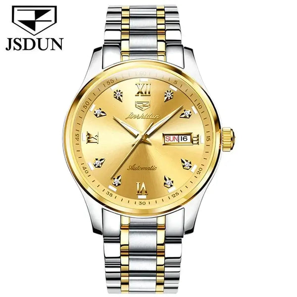 JSDUN 8763 Men's Luxury Automatic Mechanical Luminous Watch - Two Tone Gold Face