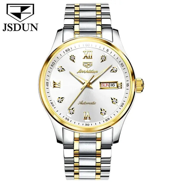 JSDUN 8763 Men's Luxury Automatic Mechanical Luminous Watch - Two Tone White Face