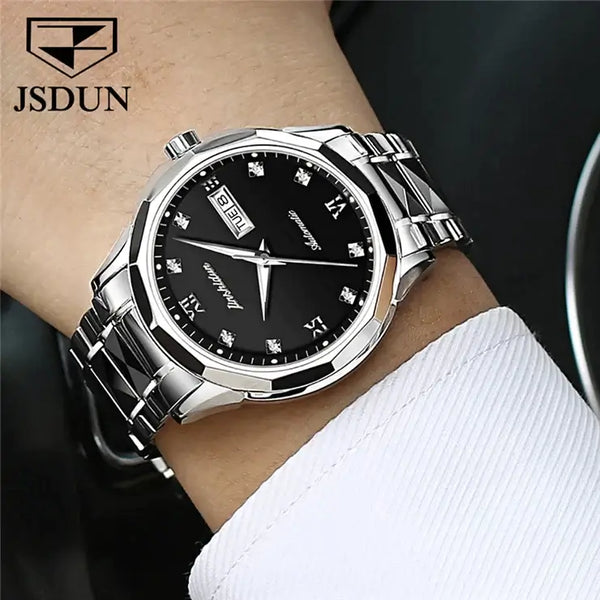 JSDUN 8813 Men's Luxury Automatic Mechanical Luminous Watch - Model Picture Silver Black