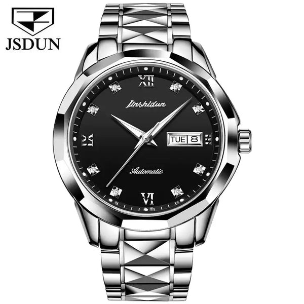 JSDUN 8813 Men's Luxury Automatic Mechanical Luminous Watch - Silver Black Face