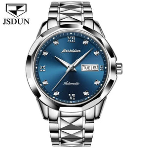 JSDUN 8813 Men's Luxury Automatic Mechanical Luminous Watch - Silver Blue Face