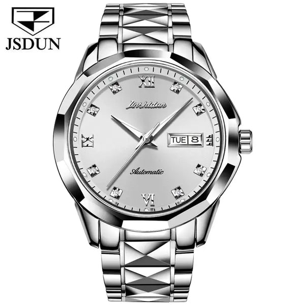 JSDUN 8813 Men's Luxury Automatic Mechanical Luminous Watch - Silver White Face