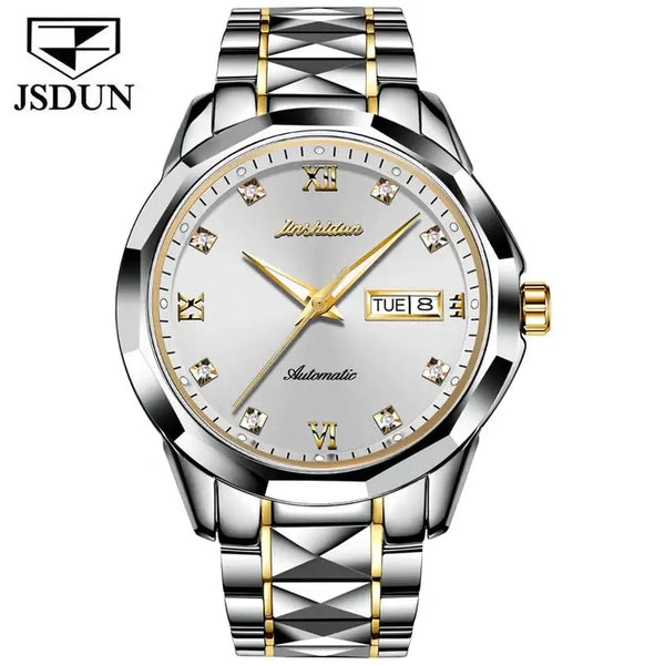 JSDUN 8813 Men's Luxury Automatic Mechanical Luminous Watch - Two Tone White Face
