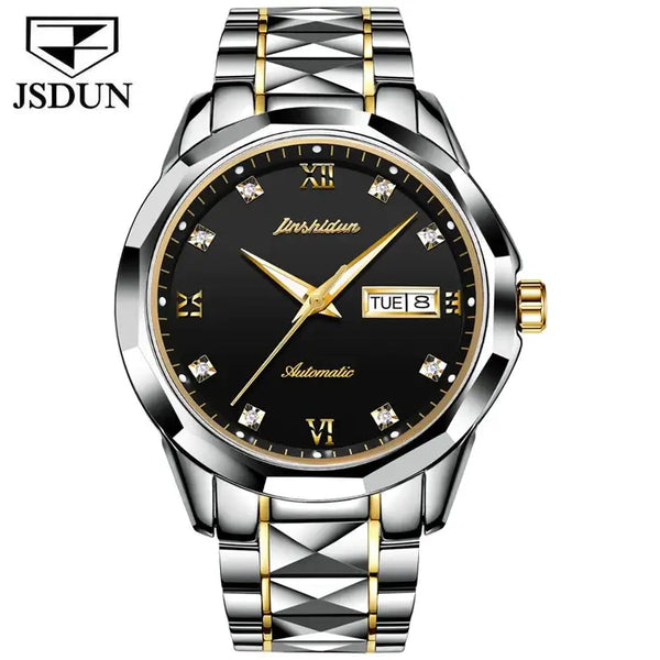 JSDUN 8823 Men's Luxury Automatic Mechanical Luminous Watch - Two Tone Black Face