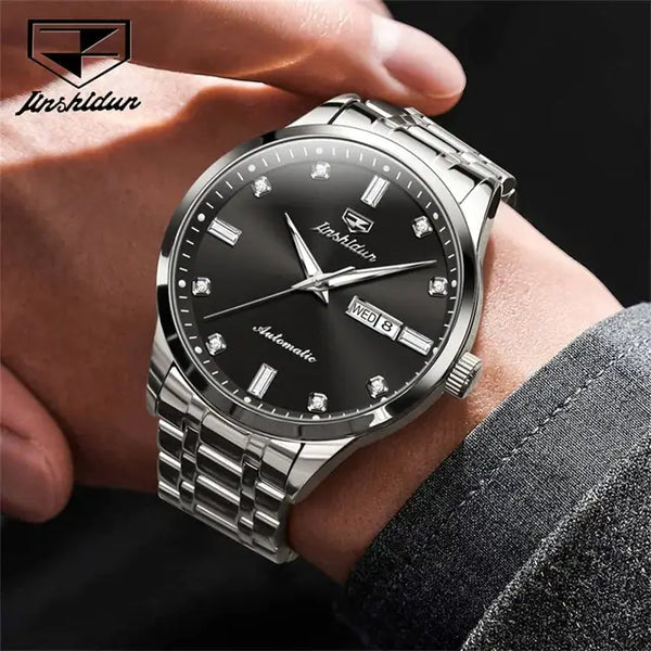 JSDUN 8841 Men's Luxury Automatic Mechanical Luminous Watch - Model Picture Silver Black