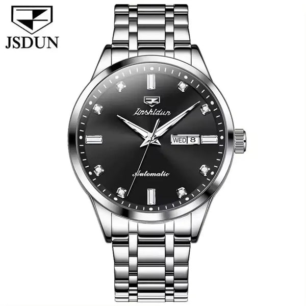 JSDUN 8841 Men's Luxury Automatic Mechanical Luminous Watch - Silver Black Face