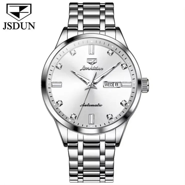 JSDUN 8841 Men's Luxury Automatic Mechanical Luminous Watch - Silver White Face