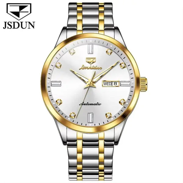 JSDUN 8841 Men's Luxury Automatic Mechanical Luminous Watch - Two Tone White Face