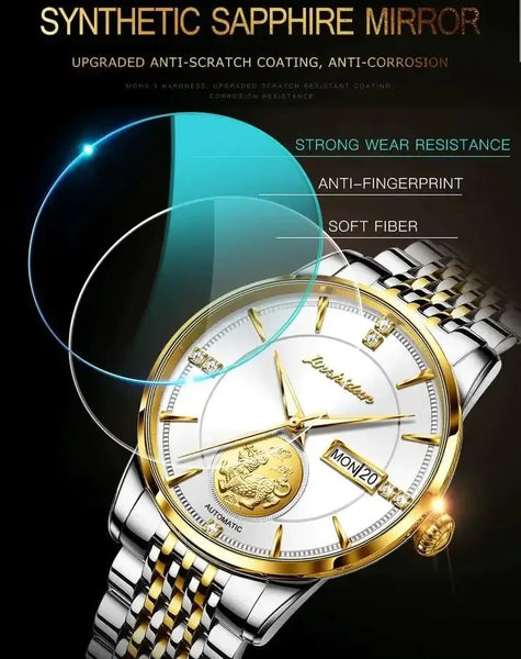 JSDUN 8846 Men's Luxury Automatic Mechanical Gold PIXIU Design Luminous Watch - Sapphire Mirror