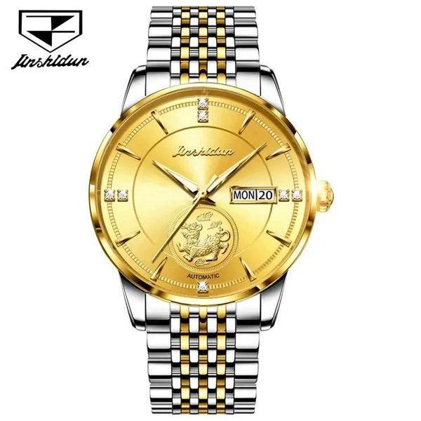 JSDUN 8846 Men's Luxury Automatic Mechanical Gold PIXIU Design Luminous Watch - Two Tone Gold Face