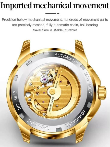 JSDUN 8913 Men's Luxury Automatic Mechanical Gold PIXIU Design Luminous Watch - Imported Japanese Movement