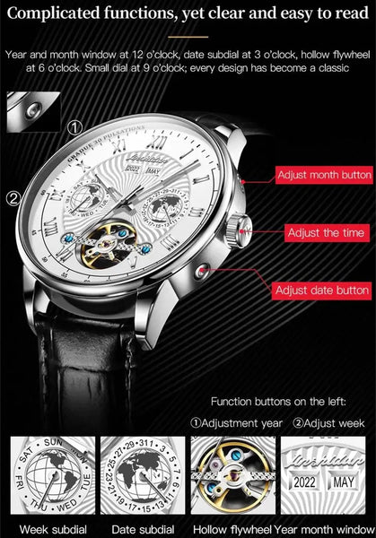 JSDUN 8919 Men's Luxury Automatic Mechanical Complete Calendar Luminous Watch - Features