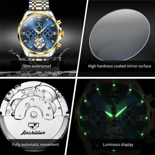 JSDUN 8932 Men's Luxury Automatic Mechanical Luminous Moon Phase Watch - Multiple Features