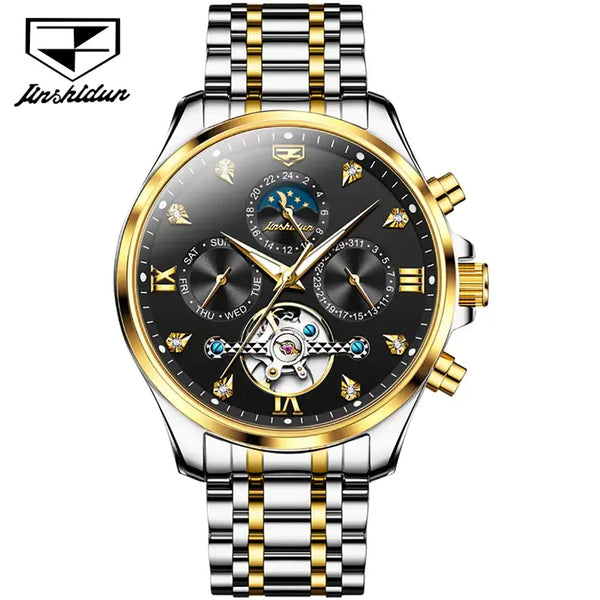 JSDUN 8932 Men's Luxury Automatic Mechanical Luminous Moon Phase Watch - Two Tone Black Face