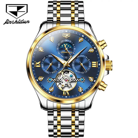 JSDUN 8932 Men's Luxury Automatic Mechanical Luminous Moon Phase Watch - Two Tone Blue Face