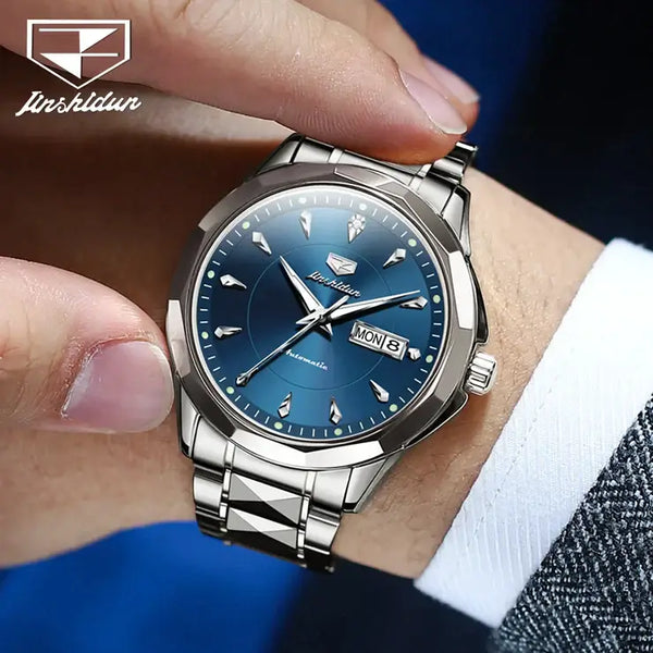 JSDUN 8936 Men's Luxury Automatic Mechanical Luminous Watch - Model Picture Silver Blue