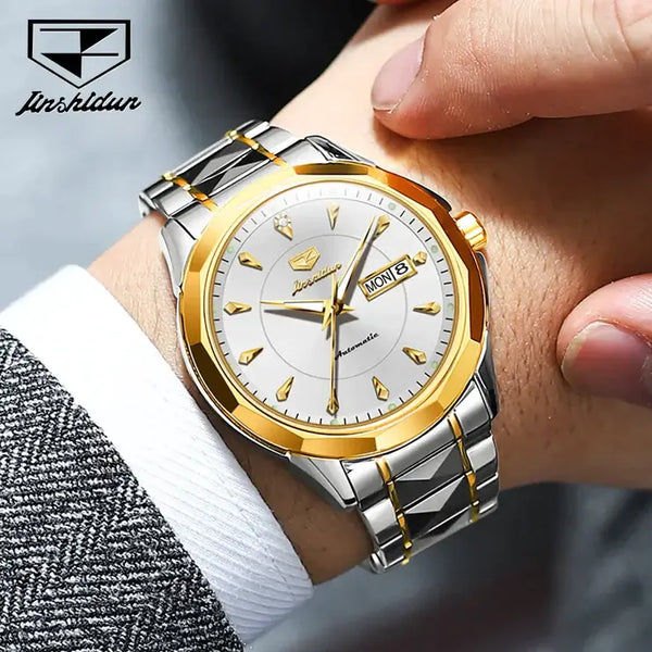 JSDUN 8936 Men's Luxury Automatic Mechanical Luminous Watch - Model Picture Two Tone White