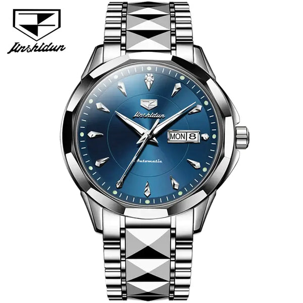 JSDUN 8936 Men's Luxury Automatic Mechanical Luminous Watch - Silver Blue Face