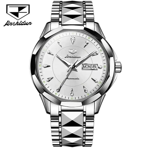 JSDUN 8936 Men's Luxury Automatic Mechanical Luminous Watch - Silver White Face