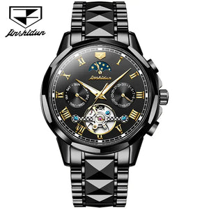 JSDUN 8937 Men's Luxury Automatic Mechanical Luminous Moon Phase Watch - Full Black