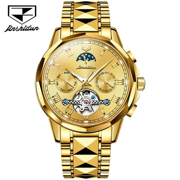 JSDUN 8937 Men's Luxury Automatic Mechanical Luminous Moon Phase Watch - Full Gold