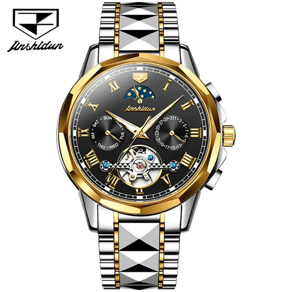 JSDUN 8937 Men's Luxury Automatic Mechanical Luminous Moon Phase Watch - Two Tone Black Face