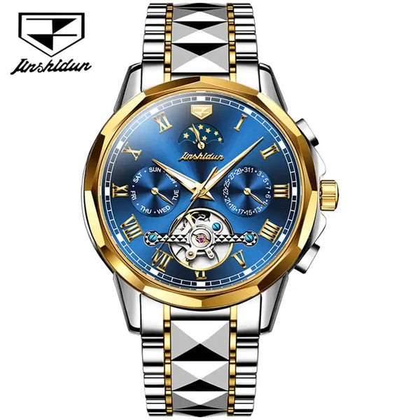 JSDUN 8937 Men's Luxury Automatic Mechanical Luminous Moon Phase Watch - Two Tone Blue Face