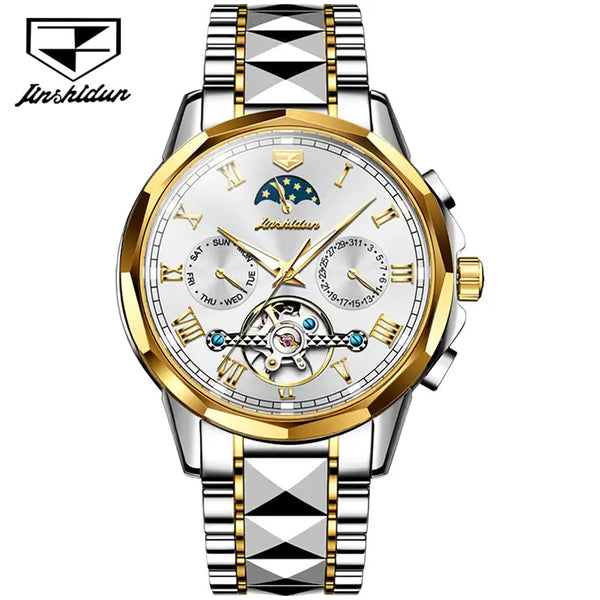 JSDUN 8937 Men's Luxury Automatic Mechanical Luminous Moon Phase Watch - Two Tone White Face