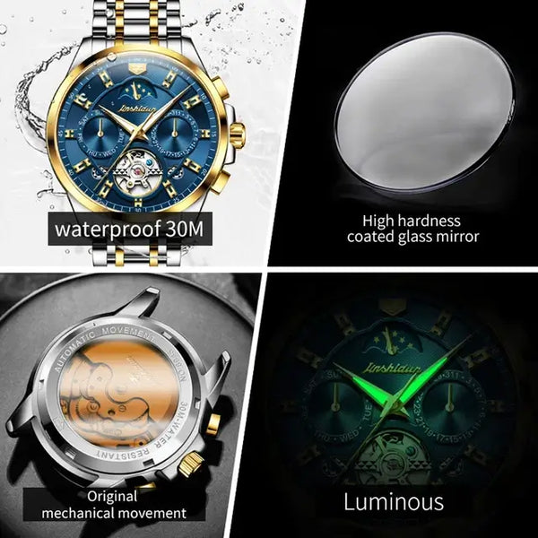 JSDUN 8945 Men's Luxury Automatic Mechanical Luminous Moon Phase Watch - Multiple Features