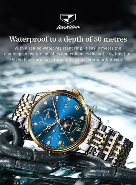 JSDUN 8946 Men's Luxury Automatic Mechanical Luminous Moon Phase Watch - 5ATM Waterproof