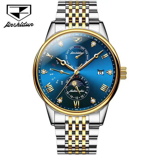 JSDUN 8946 Men's Luxury Automatic Mechanical Luminous Moon Phase Watch - Two Tone Blue Face